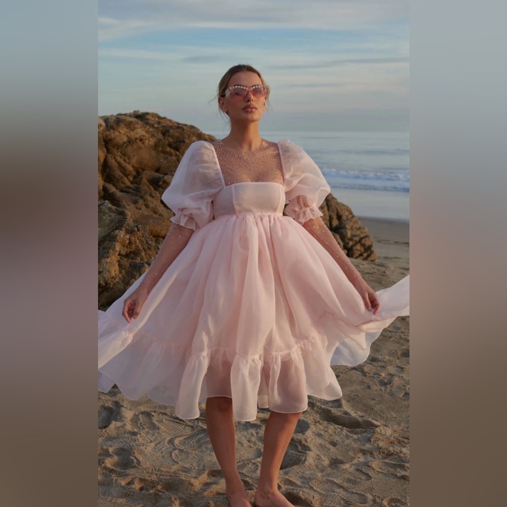 Selkie Peach French Puff Dress